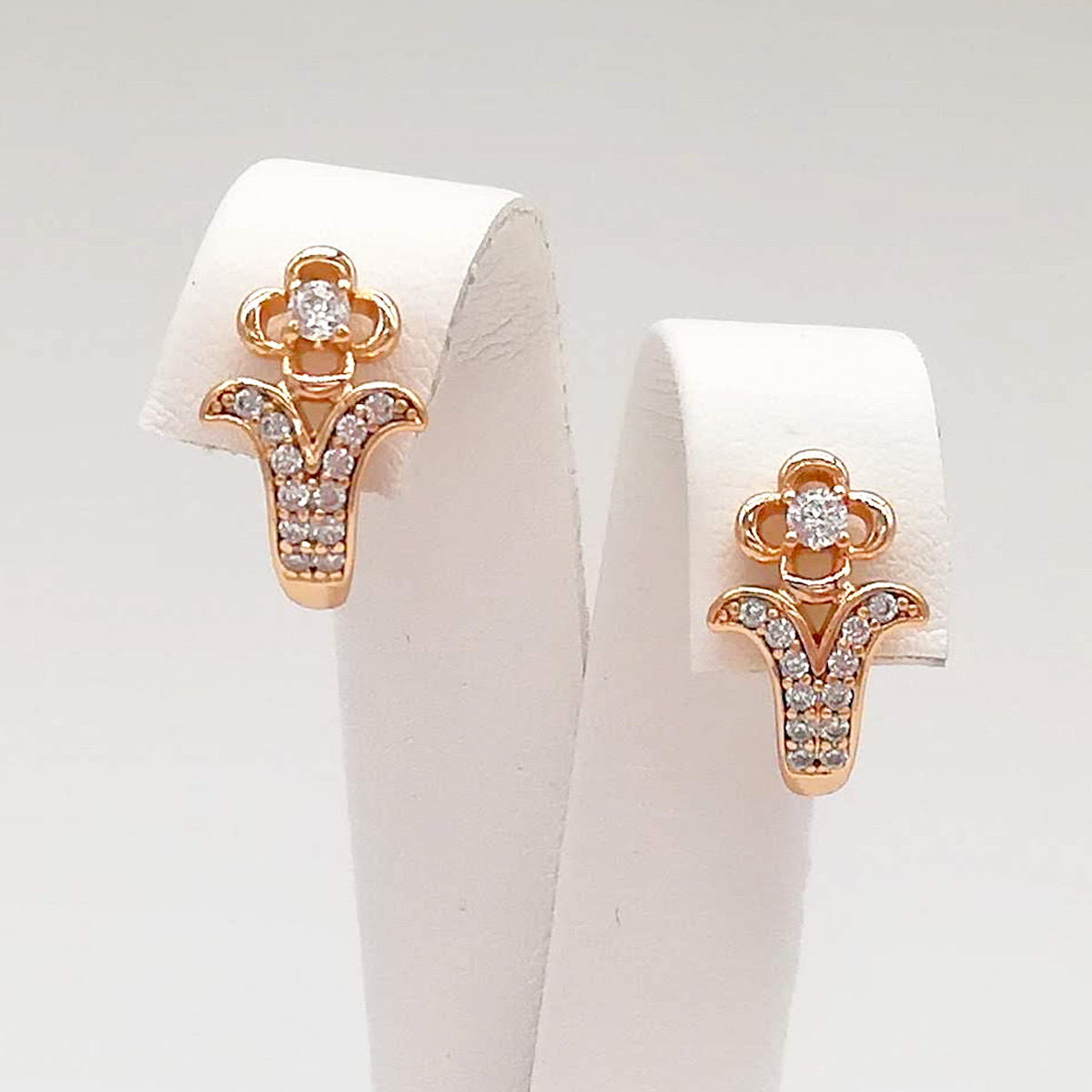 Сережки Xuping з медичного золота, білі фіаніти, позолота 18K, 24565