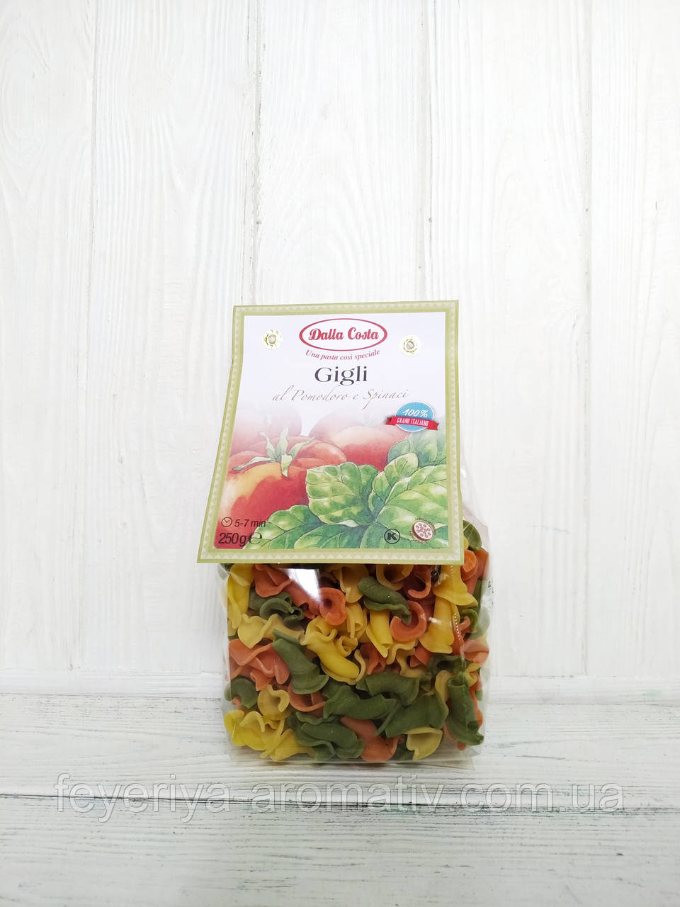 Кольорові макарони з помідорами і шпинатом Dalla Costa Gigli, 250гр (Італія)