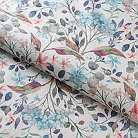 Ткань для штор, римских штор, скатертей и декора цветы бирюзового и кораллого цвета