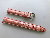Шкіряні ремінці для годинника розмір 18 мм лаковані рожеві, тиснення — шкіра крокодила