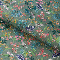 Ткань для штор, римской шторы, скатертей и декора мелкие цветы на зеленом фоне с доставкой