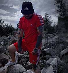 Чоловічий річний комплект шорти і футболка Adidas червоний. Живе фото. топ. 3 кольори!
