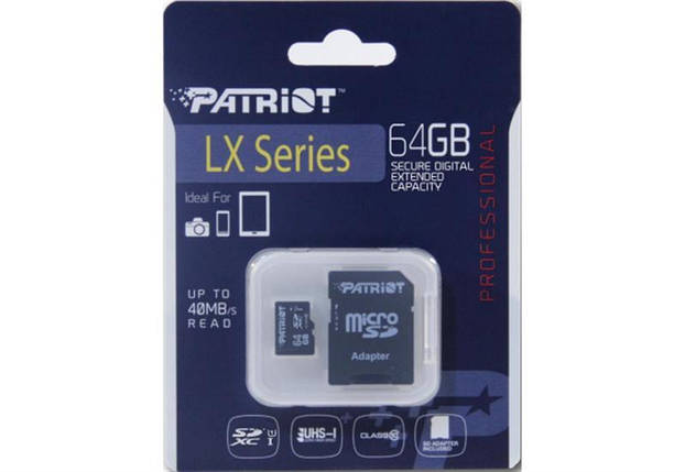 Картка пам'яті MicroSDXC 64GB UHS-I Class 10 Patriot LX + SD Adapter (PSF64GMCSDXC10), фото 3