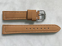 Ремешок для часов размер 18 мм светло коричневый, нубуковый, с белой строчкой
