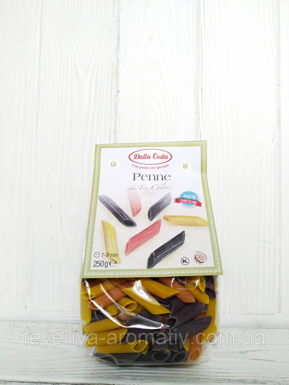 Кольорові макарони з чилі, куркума, чорної морквою Dalla Costa Penne tricolor, 250г (Італія)