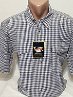 Рубашка мужская Bendu vk-0004 светло серая в клетку классическая хлопок с коротким рукавом