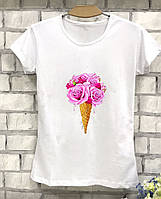 Футболка жіноча з принтом Ріжок із трояндами