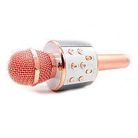 Микрофон для караоке WS-858, блютуз микрофон для пения, детский микрофон с динамиком, Розовый (TS)