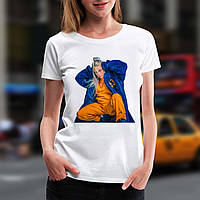 Женская футболка с принтом "Billie Eilish (Билли Айлиш) в синей шубе" Push IT XS, Белый