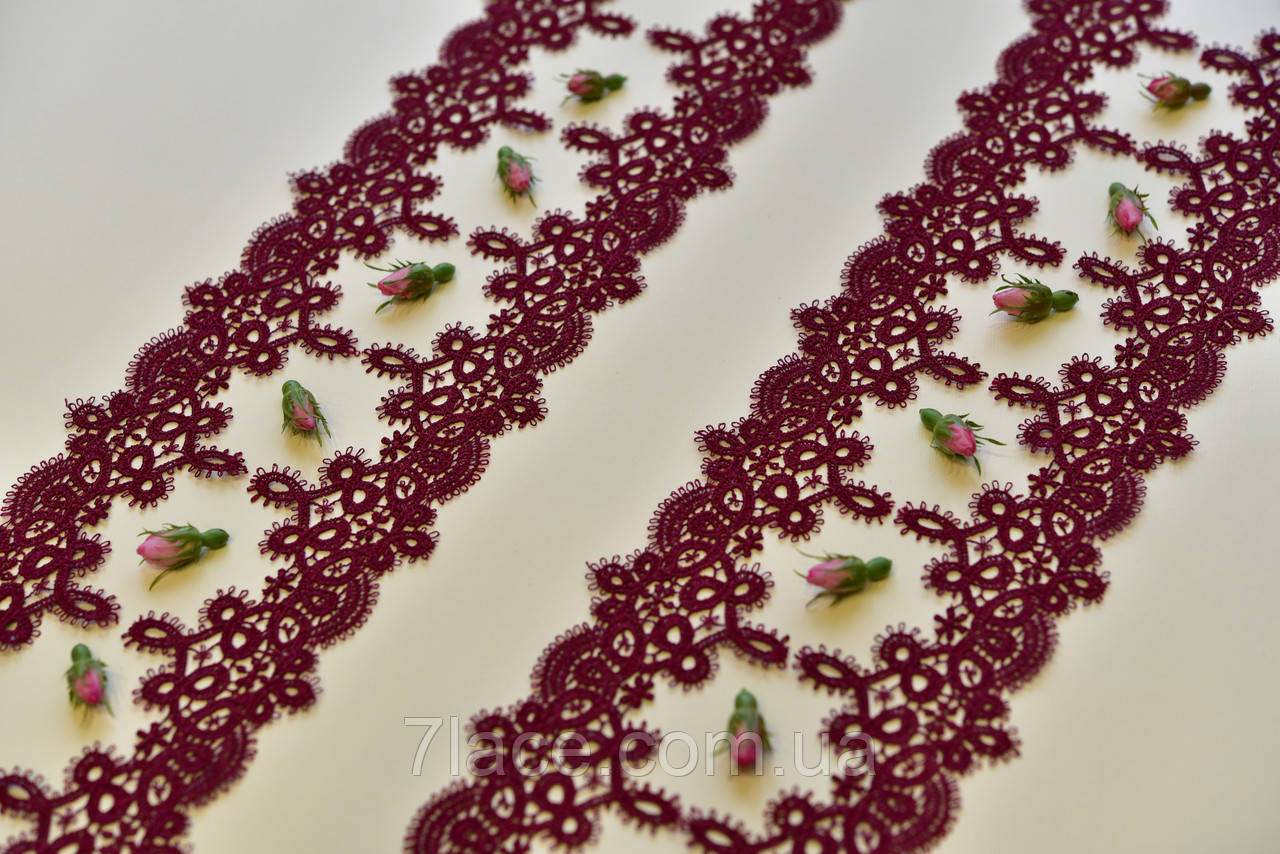 Мереживо гіпюр (макраме)/колір бордовий/ширина 6 см/замовлення від 1 м, фото 1
