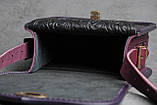 Жіноча шкіряна сумка ручної роботи з тисненим орнаментом «Дубок», чорно-фіолетова сумка з натуральної шкіри, 20*21*8 см, фото 6