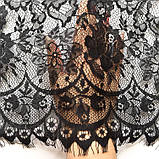 Ажурне французьке мереживо шантильї (з війками) чорного кольору завширшки 51 см, довжина купона 3,0 м., фото 3