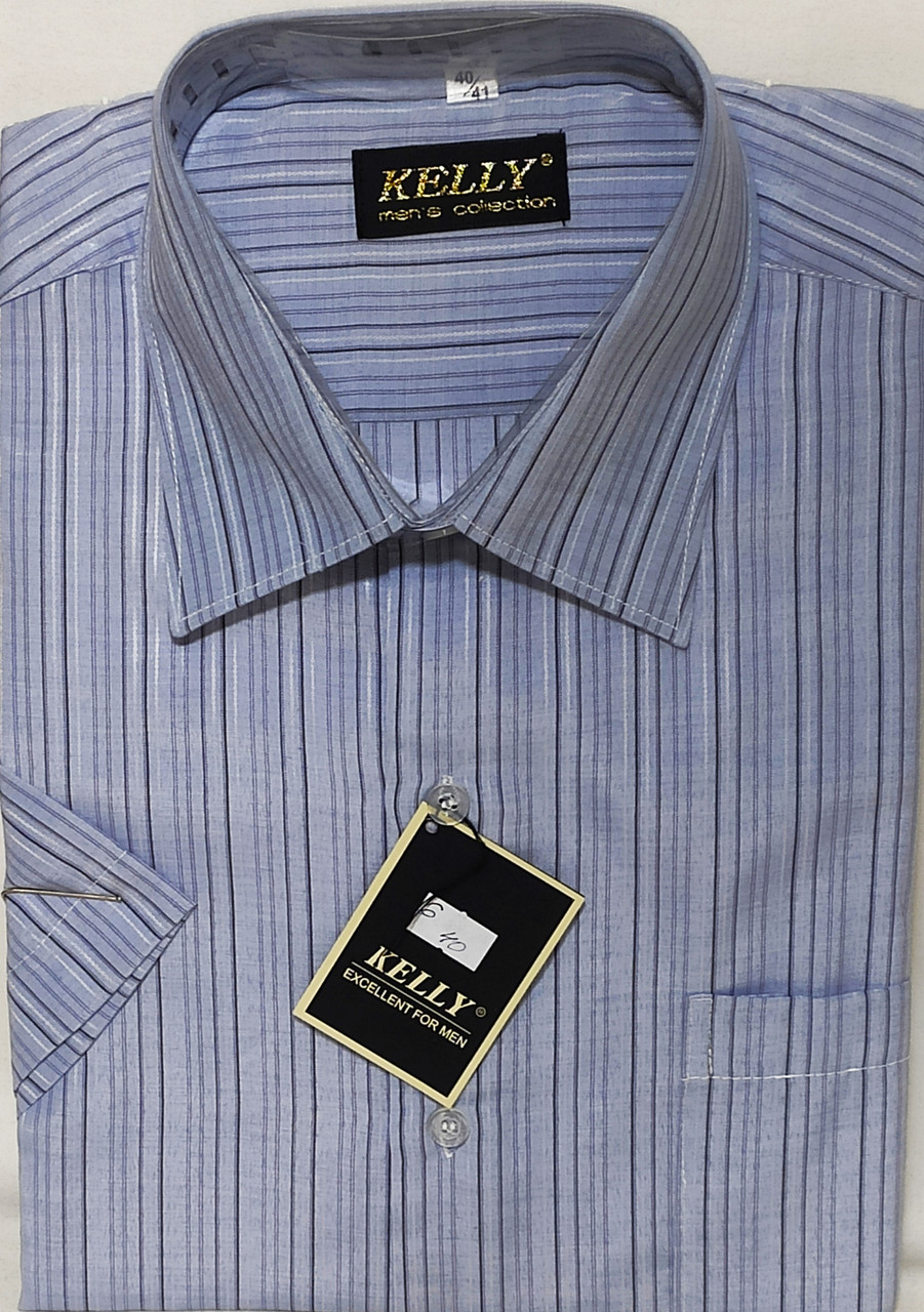 Сорочка чоловіча Kelli vk-0006 світло-сіра в смужку класична з коротким рукавом 40