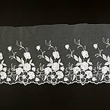 Ажурне мереживо, вишивка на сітці: білого кольору нитка, біла сітка, ширина 20 см, фото 2