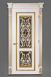 Межкомнатная дверь Casa Verdi Bourbon 1 из массива ольхи белая с золотом и черным принтом