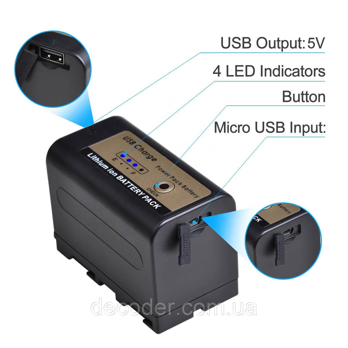 Акумулятор батарея Batmax з USB заряджанням для SONY NP-F750 NP-F770 для фото відеонакамерного світла, 5200 мА·год