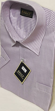 Сорочка чоловіча Kelli vk-0016 рожева в смужку класична з коротким рукавом, фото 2