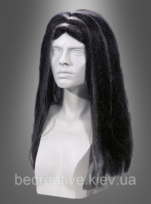 Довгий карнавальний парик чорно-сірий