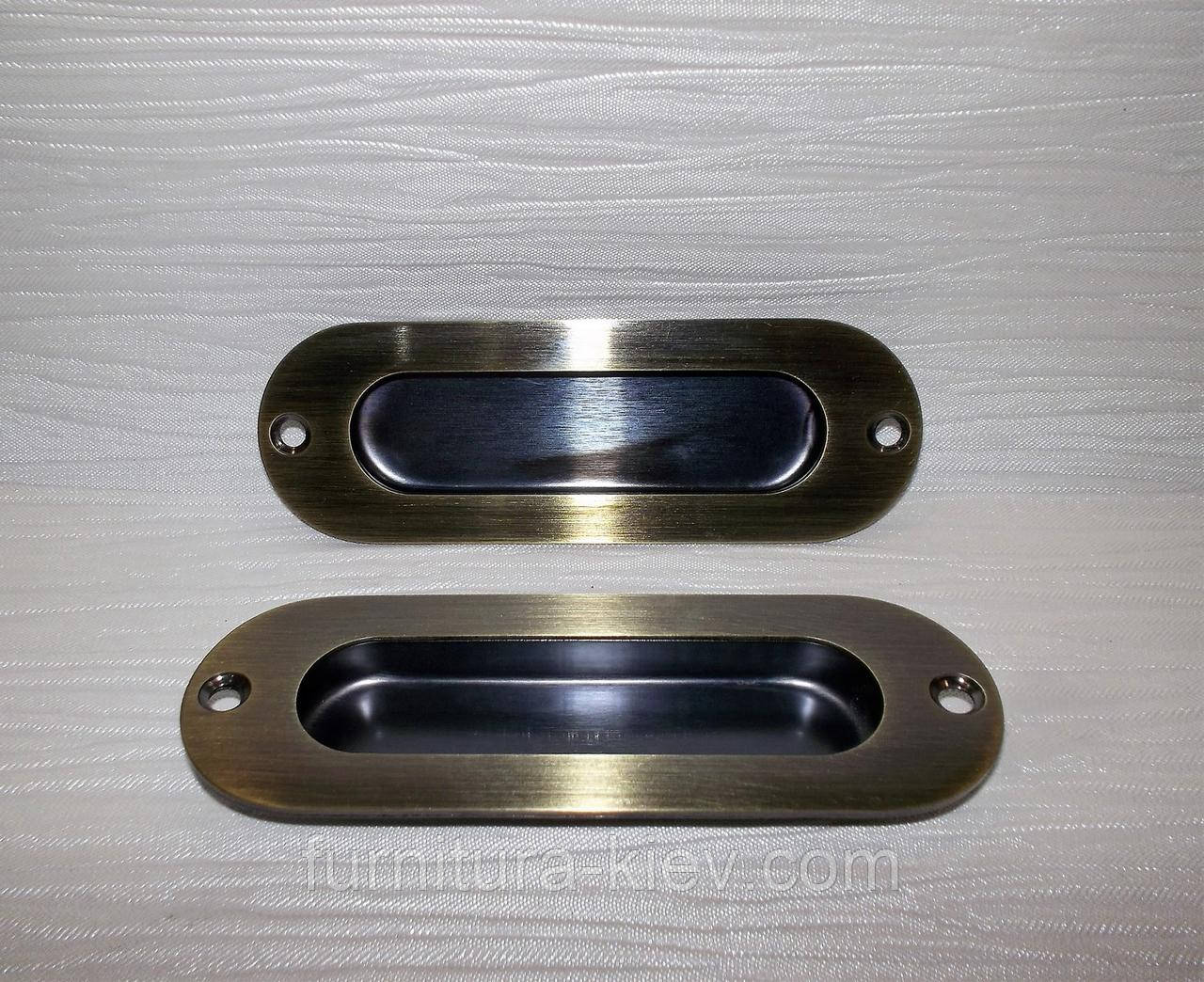 Ручки врізні на роздв. двері 120 х 40 бронза, фото 1