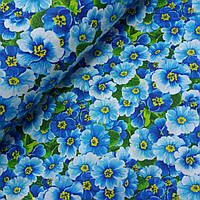Бавовняний поплін квіти блакитні з зеленим листям, ш. 150 см