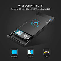 Зовнішній корпус для жорсткого диска Ugreen (HDD/SSD кишеню) SATA 2.5" Type C до USB 3.1 (Чорний), фото 2