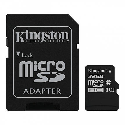 Карта пам'яті Kingston Canvas microSDHC SD adapter SDCS/32GB (32GB, Class10, UHS-I, 80MB/s), фото 2