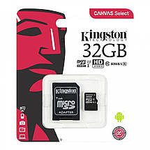 Карта пам'яті Kingston Canvas microSDHC SD adapter SDCS/32GB (32GB, Class10, UHS-I, 80MB/s), фото 3