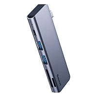 Многопортовый хаб Baseus Harmonica 5-in-1 HUB Adapter CAHUB-K0G (Серый, Type-C to USB 3.0 x 2/SD/TF/Type-C)