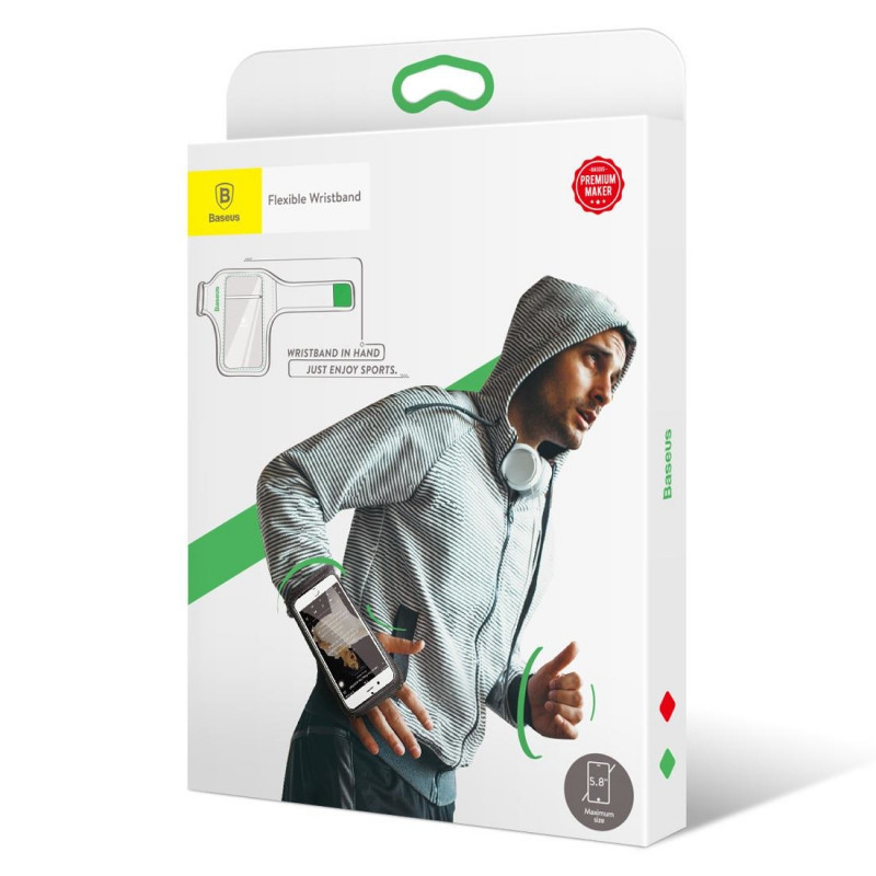 Спортивный чехол на руку Baseus Flexible Wristband Green для телефонов до 5.8'' CWYD-B06 (Чёрно-зеленый) - фото 8 - id-p1192465618