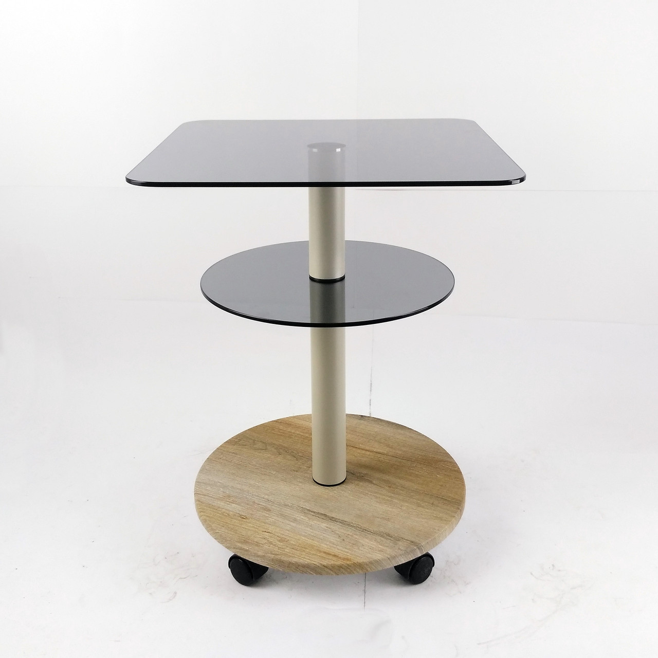 Скляний журнальний столик на коліщатках квадратний Commus Bravo Light400 Kv6 gray-sequoia-bgs50