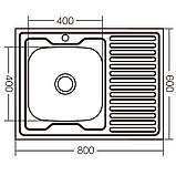 Кухонная мойка накладная ZerixZ8060L-06-160E (Satin) (ZX1616), фото 3