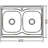 Кухонна мийка накладна ZERIX Z8060B-08-180E (satin) (ZX1620), фото 2