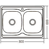 Кухонная мойка накладная Zerix Z8060B-08-180E (Satin) (ZX1620), фото 2