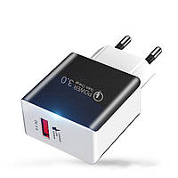 Мережевий зарядний пристрій швидкого заряджання Power Quick Charge 3.0 1 USB (біло-чорний)
