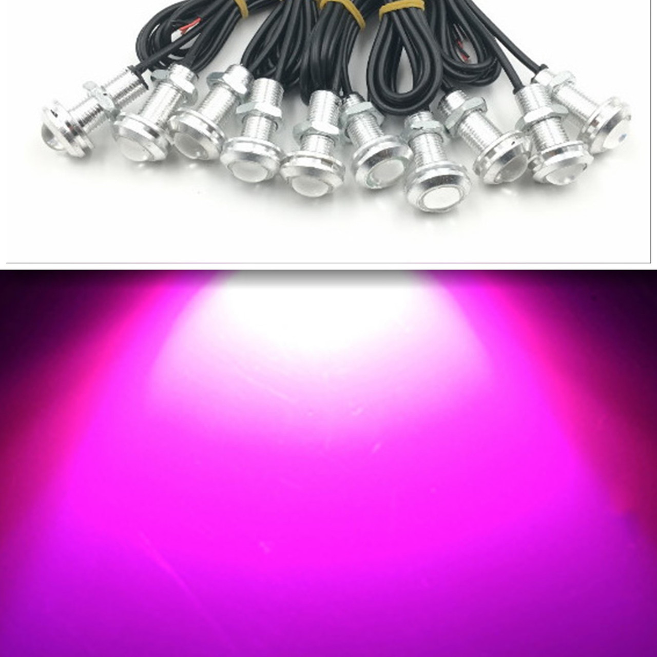 Фіолетовий (Purple) врізні світлодіоди (Орлине око 18 мм), корпус срібло — LED DRL ДХО-підсвітка салону, фото 1