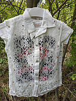 Блуза двойка - футболка с гипюровой безрукавкой 8-12лет белая
