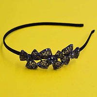 Обруч для волосся чорний метал, сірі стрази, ширина 5 мм