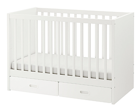 Дитяче ліжечко біле для новонароджених із шухлядами та знімним бортиком (120 см)