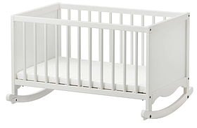 Дитяче ліжечко гойдалка біле з матрацом 84 см і бортиками