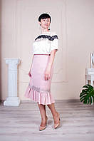 Женская,романтичная юбка " Клара",ткань стрейч костюмный, р-р 48,50,52,54,56,58,60,62 пудра