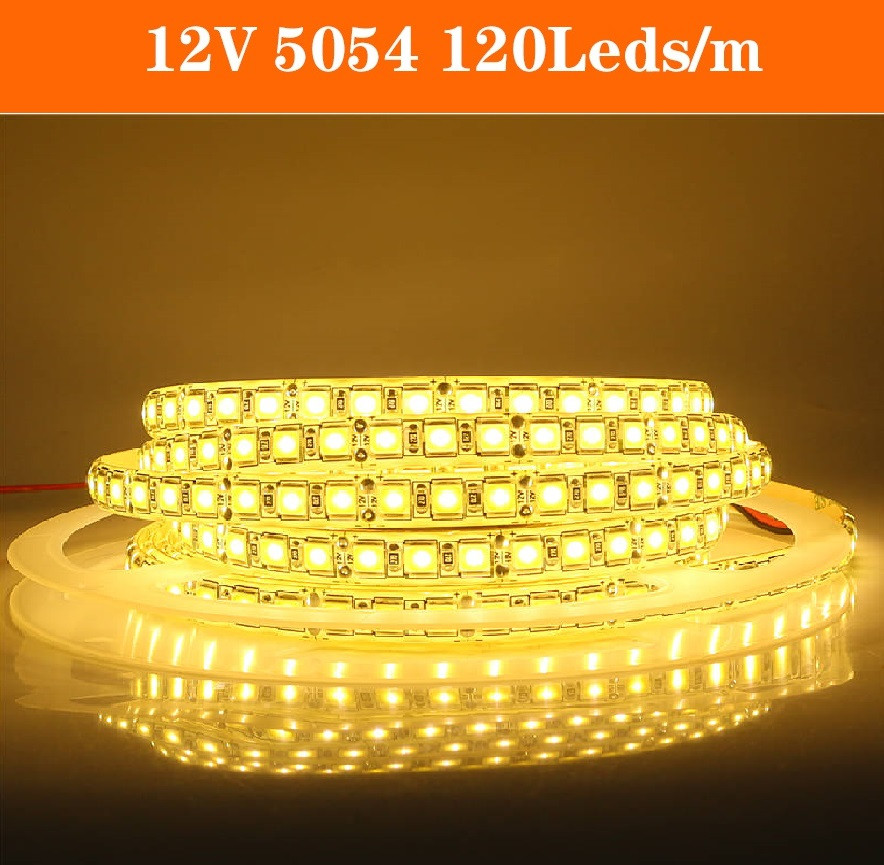 Світлодіодна стрічка LEDTech smd 5054 120led/м 12v ip20 теплий білий (3000К) преміум на синьому термоскотче