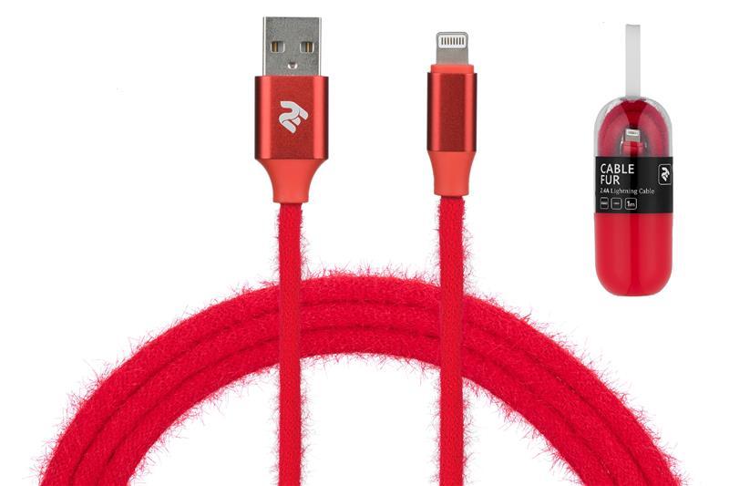 Кабель 2E Fur USB 2.4 to Lightning Cable, 1m, Red, фото 1