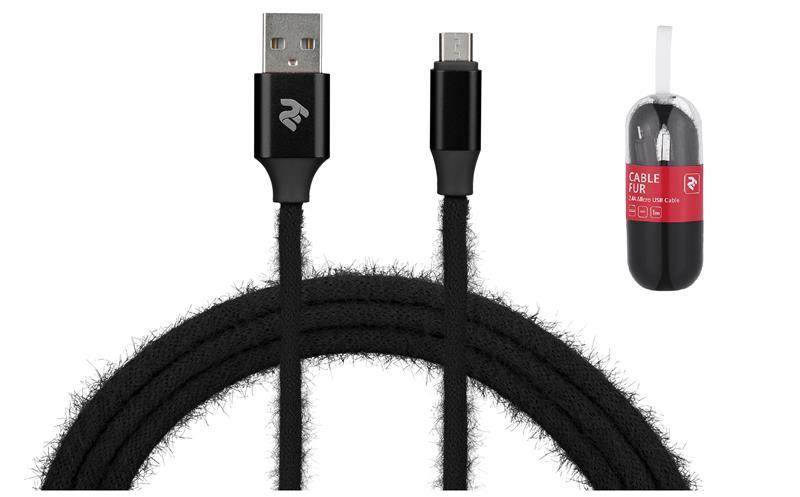Кабель 2E Fur USB 2.4 to Micro USB Cable, 1m, Black, фото 1