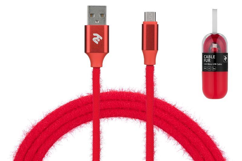Кабель 2E Fur USB 2.4 to Micro USB Cable, 1m, Red, фото 1