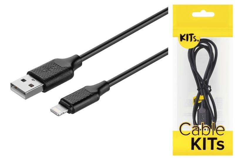 Кабель KITs USB 2.0 to Lightning cable, 2A, black, 1m, фото 1