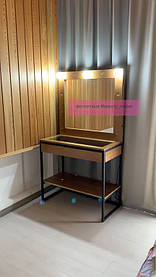 Гримерный стол Массив дерева Ясень на металлическом каркасе, гримерная станция, светло-коричневый 1