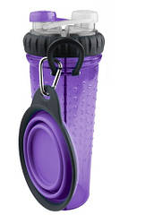 Двойная бутылка Dexas Snack DuO для животных фиолетовая 360 мл