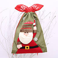 Cумка, мешок для Новогодних и Рождественских подарков Christmas Gift Bag 35х56 см Санта Клаус Красно-Зеленая