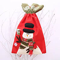 Сумка, мішок для Новорічних і різдвяних подарунків Christmas Gift Bag 35х56 см Сніговик Червоно-зелена