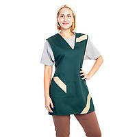 Фартук - накидка Ника, темно-зелёный- бежевый  тк. смесовая